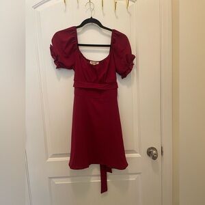 Francesca’s Burgundy Puff Sleeve Mini Dress